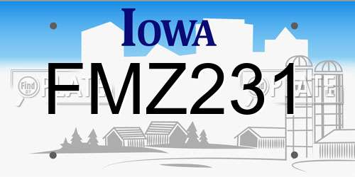 FMZ231 Iowa License Plate