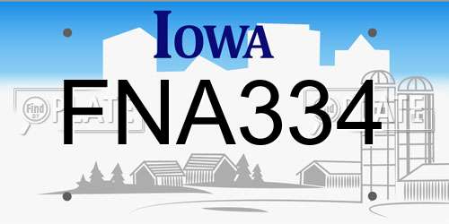 FNA334 Iowa License Plate