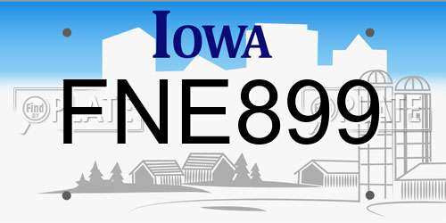 FNE899 Iowa License Plate