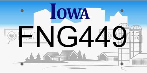 FNG449 Iowa License Plate