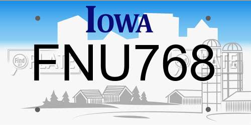 FNU768 Iowa License Plate