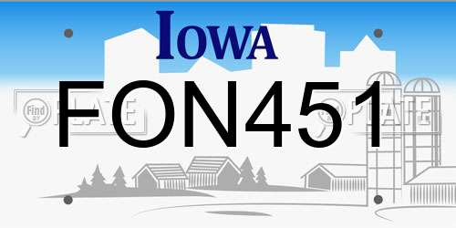 FON451 Iowa License Plate