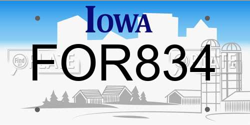 FOR834 Iowa License Plate