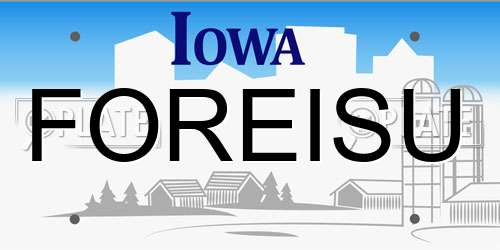 FOREISU Iowa License Plate
