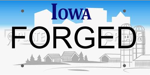 FORGED Iowa License Plate