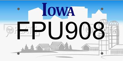 FPU908 Iowa License Plate