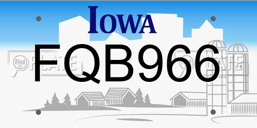 FQB966 Iowa License Plate