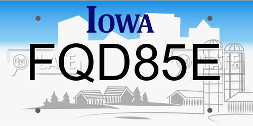 FQD85E Iowa License Plate