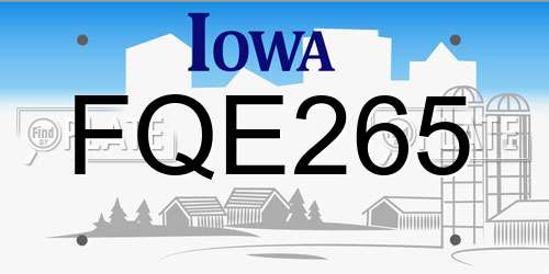 FQE265 Iowa License Plate