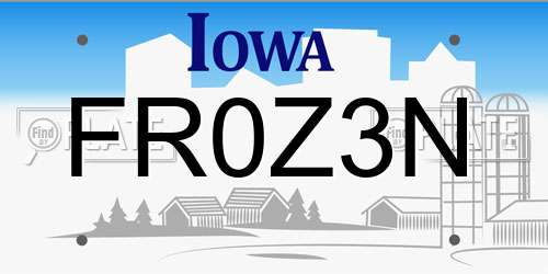 FR0Z3N Iowa License Plate
