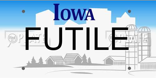 FUTILE Iowa License Plate