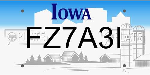 FZ7A3I Iowa License Plate