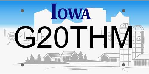 G20THM Iowa License Plate