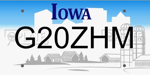 G20ZHM Iowa License Plate