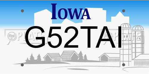 G52TAI Iowa License Plate