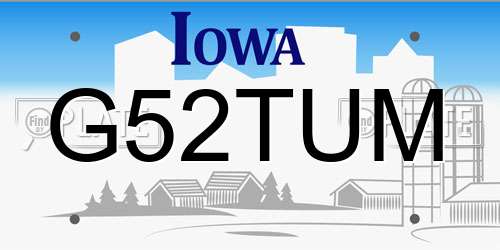 G52TUM Iowa License Plate