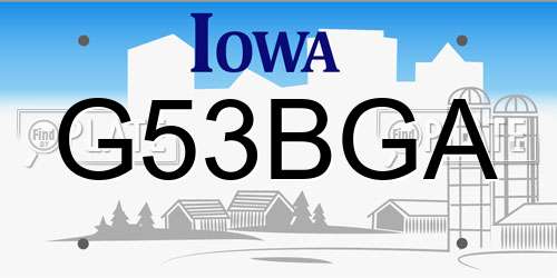 G53BGA Iowa License Plate