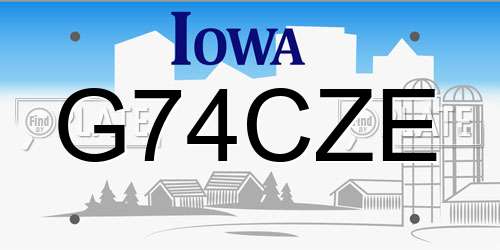 G74CZE Iowa License Plate