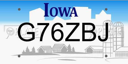 G76ZBJ Iowa License Plate