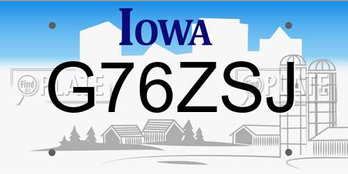 G76ZSJ Iowa License Plate