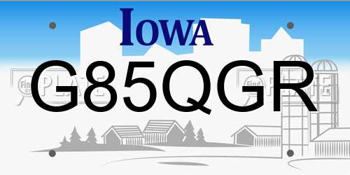 G85QGR Iowa License Plate