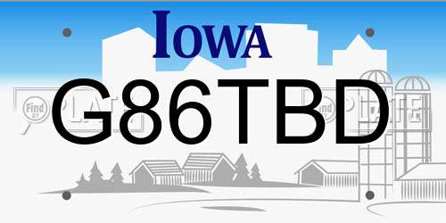 G86TBD Iowa License Plate