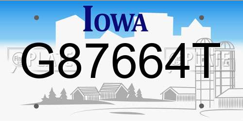 G87664T Iowa License Plate