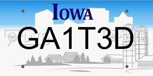 GA1T3D Iowa License Plate