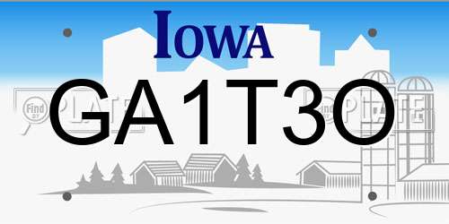 GA1T3O Iowa License Plate