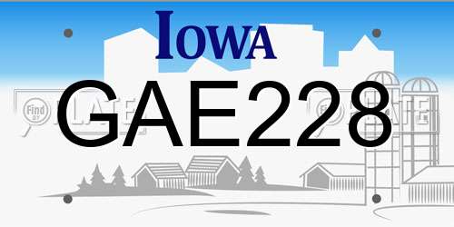 GAE228 Iowa License Plate