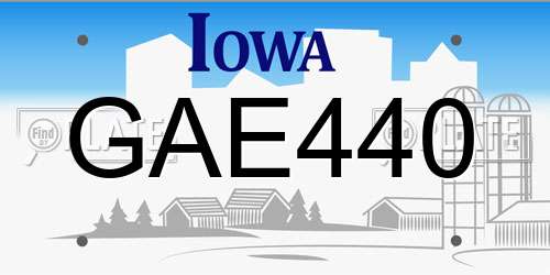 GAE440 Iowa License Plate