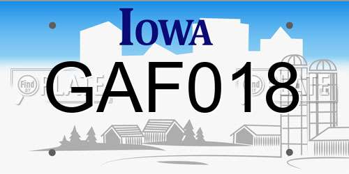 GAF018 Iowa License Plate