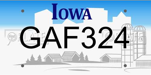 GAF324 Iowa License Plate