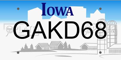 GAKD68 Iowa License Plate