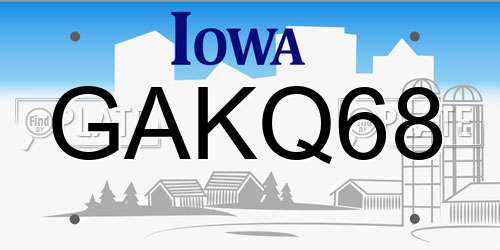 GAKQ68 Iowa License Plate