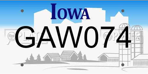 GAW074 Iowa License Plate