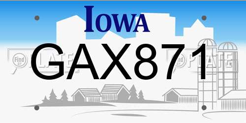 GAX871 Iowa License Plate