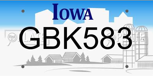 GBK583 Iowa License Plate