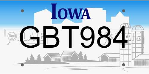 GBT984 Iowa License Plate