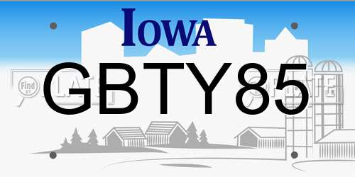 GBTY85 Iowa License Plate