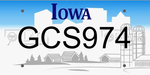 GCS974 Iowa License Plate