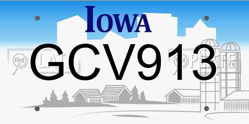 GCV913 Iowa License Plate