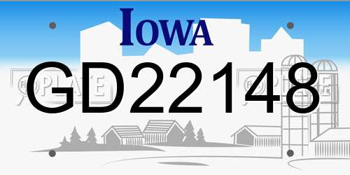 GD22148 Iowa License Plate
