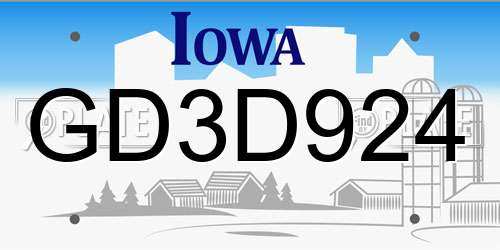 GD3D924 Iowa License Plate