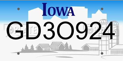 GD3O924 Iowa License Plate