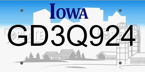 GD3Q924 Iowa License Plate