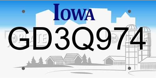 GD3Q974 Iowa License Plate