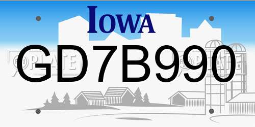 GD7B990 Iowa License Plate