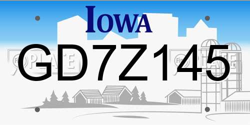 GD7Z145 Iowa License Plate