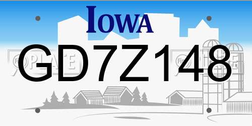 GD7Z148 Iowa License Plate